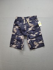 Lucky Brand Shorts Boys M Blue Camo Cargo Elastic Waist Drawstring Cotton NWT