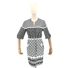 Elie Tahari Black White 100% Cotton Embroidered Eyelet Shift Coat Dress