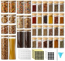 14 Pcs Glass Food Storage Jars 24 Pcs Glass Spice Jars with Lids, 348 Spice L...
