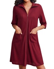 Ekouaer Zipper Robes for Women Waffle Knit Bathrobes Short Lightweight Knee L...