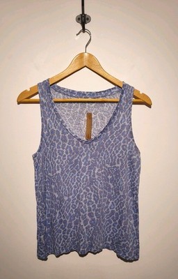 Hush Size XS Linen Vest Top Animal Leopard Print Blue Sleeveless Jersey NWT
