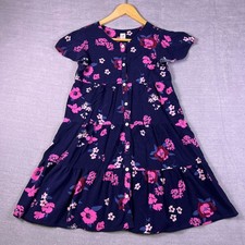 GAP Kids Floral Tiered Button Front Dress Girls XL 12 Navy Blue Viscose