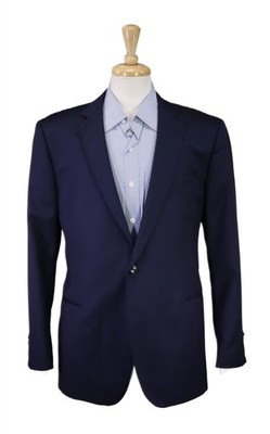 Trussardi Elegance Mens Navy Blue 2-Btn Wool Blazer Jacket 44R