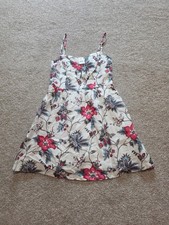 Ann Taylor Loft Floral Linen Blend Sundress Red Grey Cream Mini Dress Womens 0