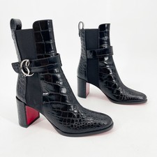 NWOB Christian Louboutin CL Chelsea Booty Black Croc Embossed Ankle Boots EU 37