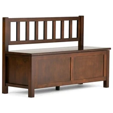 Simpli Home Artisan Solid Wood 47 " Transitional Entryway Storage Bench in Ru...