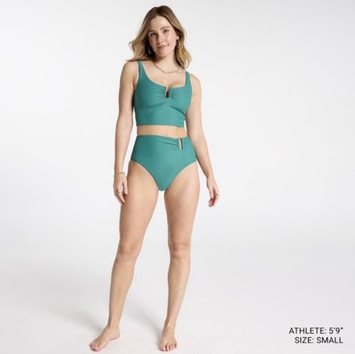 CALIA | NWT Asymmetrical Rectangle Trim Swim Bottoms Jungle Green Mesh Size M