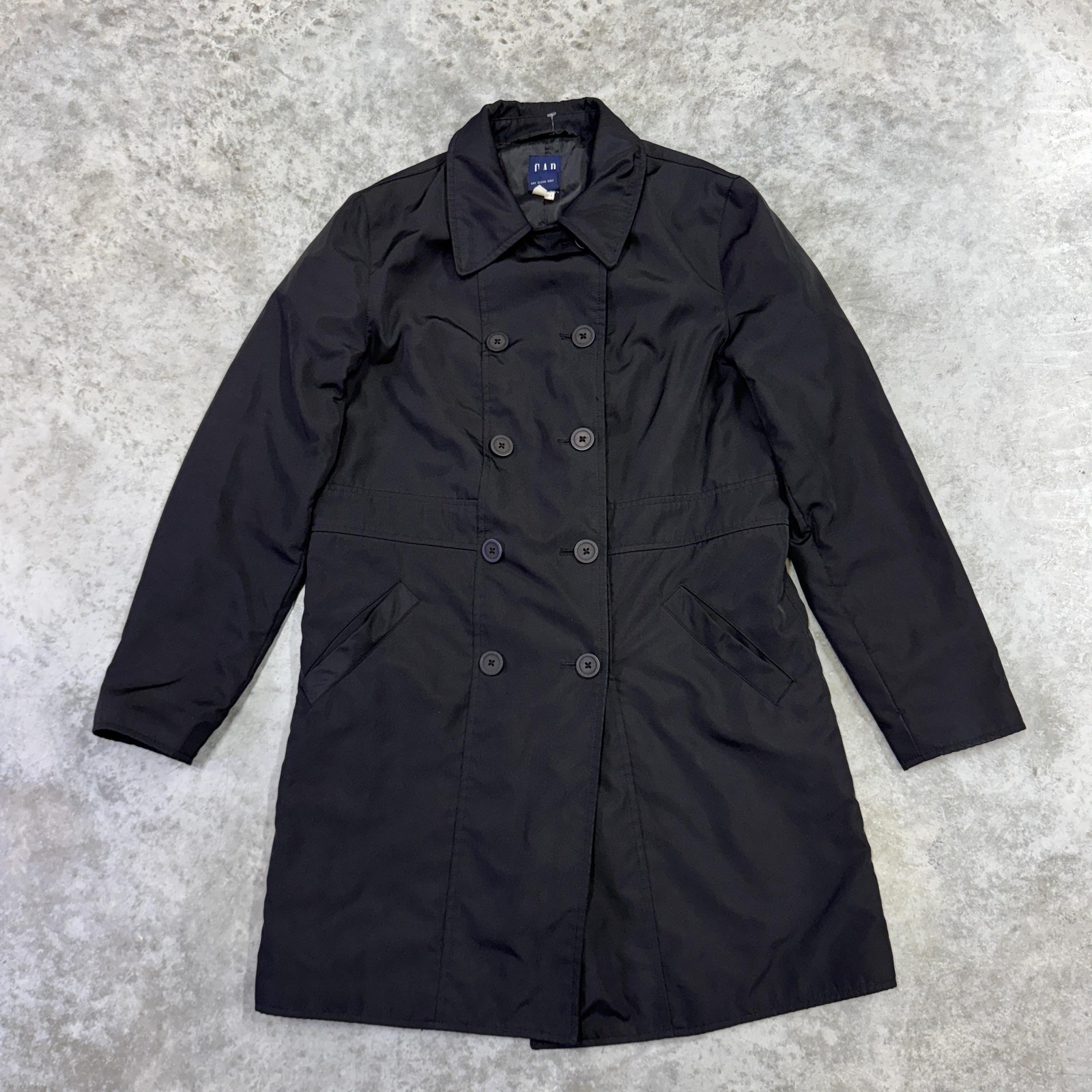 Gap Coat Womens Small Black Double Breasted Trench Rain Jacket Polyester