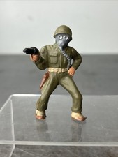 Vintage WWII Painted Plastic Toy Soldier Wearing A Gas Mask Weapon
