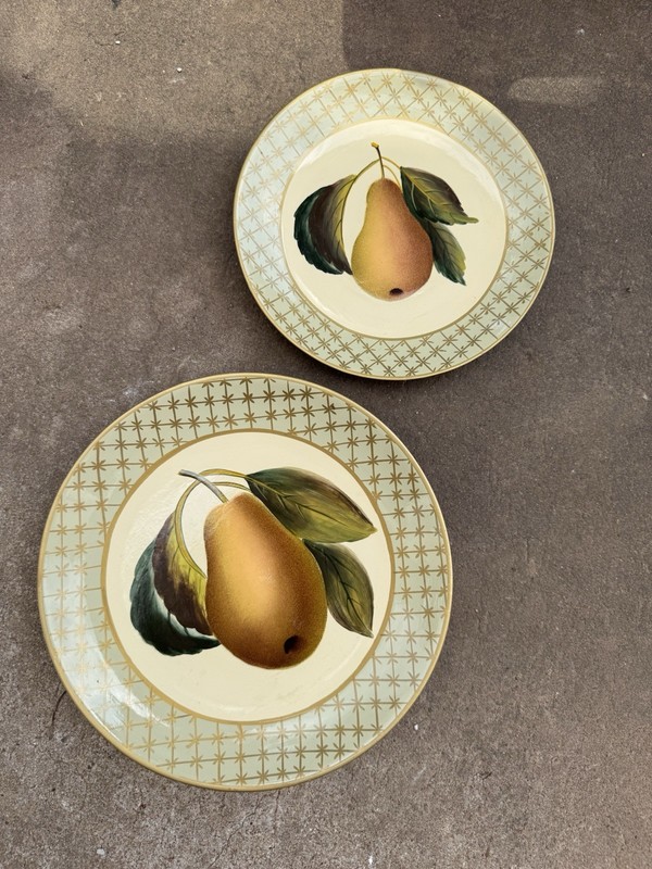Raymond Waites Fruit Pear Decorative Ceramic Plates Set of 2, Round, Cream