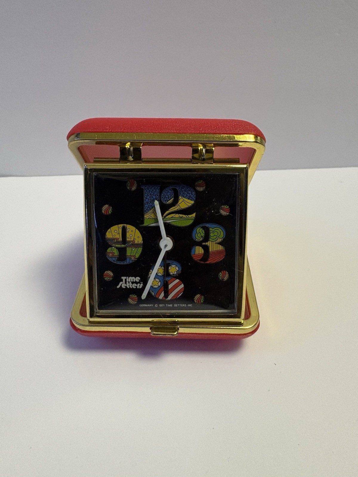 Vintage Time Setters Folding Travel Alarm Clock Red Case w/ Box Rare