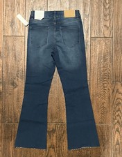 Tahari Women  s Mid Rise Button Fly Flare Jeans Dark Wash Size 4 Seta-Silk Denim