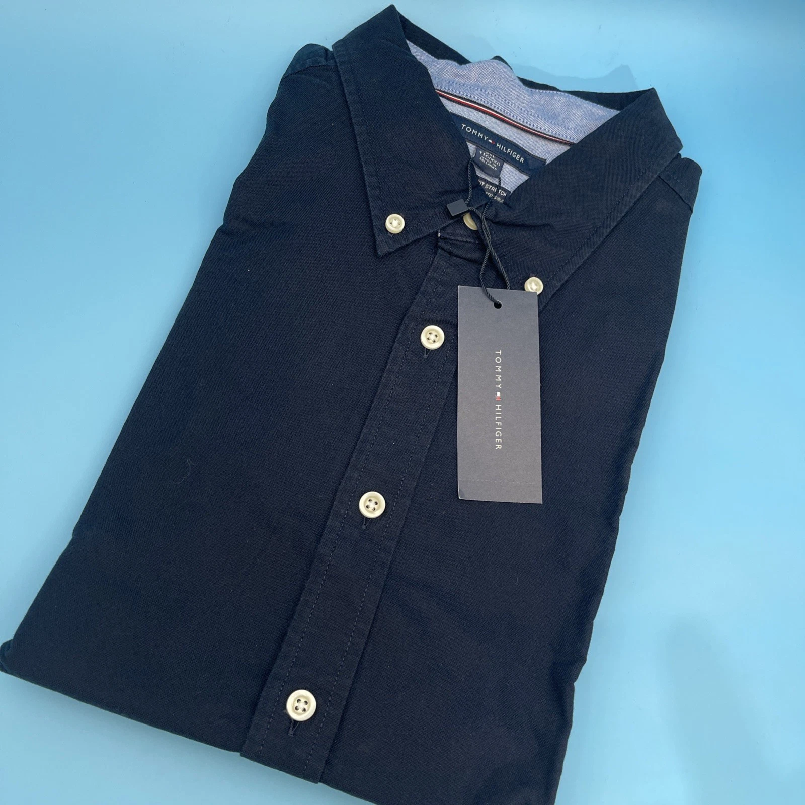 New Tommy Hilfiger Men’s Button Down 100% Cotton Shirt Size XXL Navy - product detail image 1