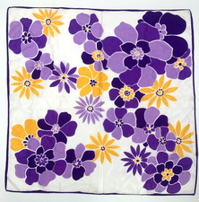 Primstyle Scarf 23  Square Floral Purple Yellow Lavender MADE IN ITALY