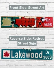 Original Urban Street Art on Metal Street Sign - Upcycled Wall Art Double Sided