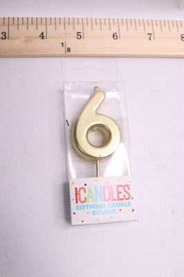 Unique Number 6 Candle Metallic Gold