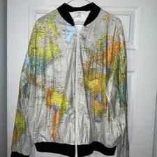 Vintage Wearin The World Bio-Sphere Earth Globe Map  Paper Jacket 80s Size XL