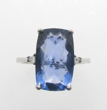 925 STERLING SILVER CUSHION CUT SYNTHETIC SAPPHIRE RING SIZE 10  4.4G