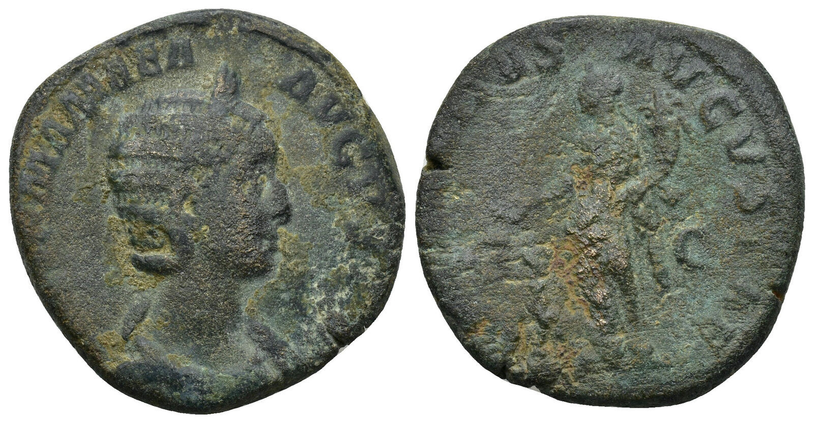 Roman Imperial Bronze Sestertius Coin - Rome 232 AD Julia Mamaea with Fecunditas