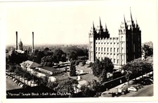 Aerial View Mormon Temple Salt Lake City UT RPPC Real Photo Postcard c1930-40s