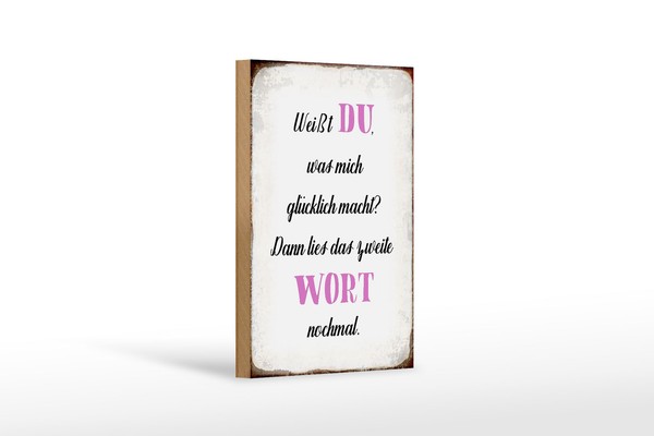 Holzschild Spruch 12X18 Cm Weiß Du Was Mich GlüCklich Macht Deko Schild-image