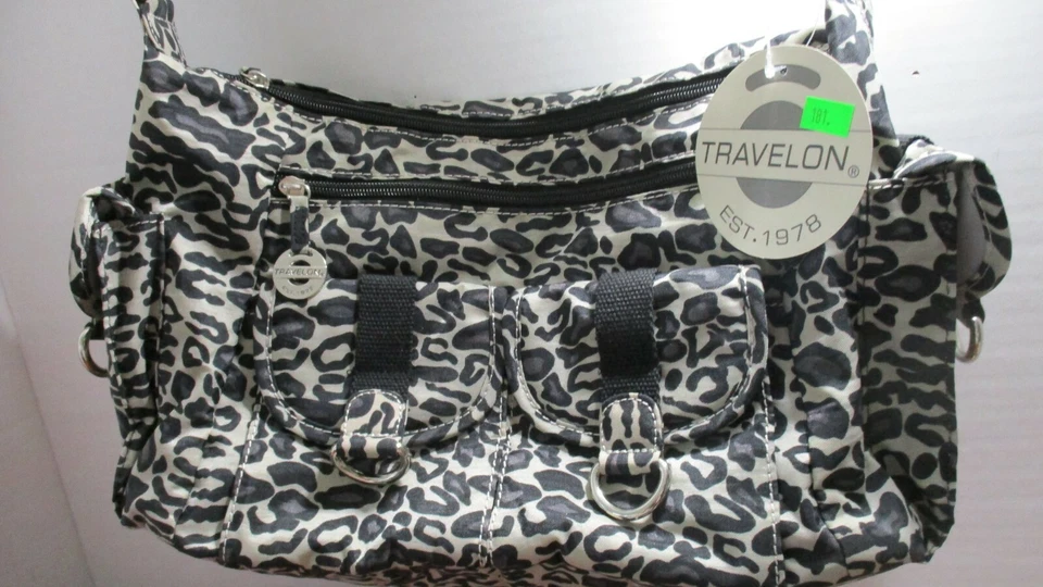 TRAVELON ~ леопард печать нейлона нести на дорожная сумка сумочка ~ новый с ярлыками - Изображение 2 из 4