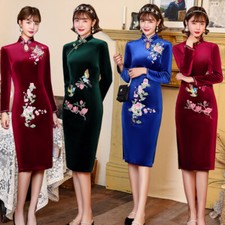 Women High Quality Velvet Qipao Dress Chinese Winter Cheongsam Prom Frock Gowns