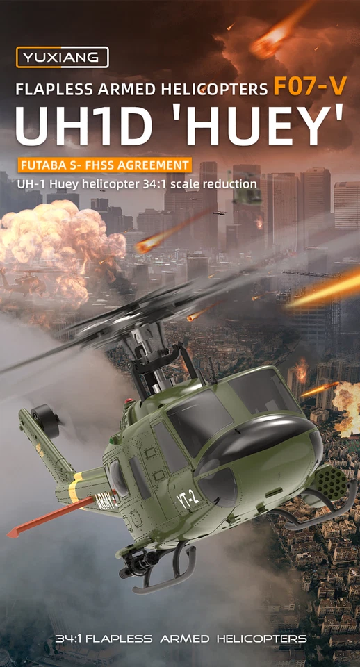 YUXIANG F07-V UH-1 Huey 6-Axis Gyro 6CH 3D Flying Brushless RC Helicopter - Image 4 of 4