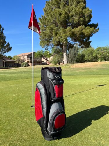 Bolsa de golf Snake Eyes 14 vías - 7 bolsillos correa acolchada carro personal - rojo negro AFILADO - Imagen 6 de 8