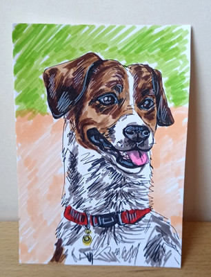 Jack Russel Original Art cute puppy dog Portrait 6*4'' Painting Stylized