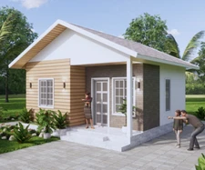 20x20 Feet Small House Plans 6x6 Meter 2 Bed 1 Bath Gable Roof PDF &A4 Hard Copy