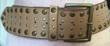 ACCESSORIZE Womens Light Tan real leather wide studded hip belt 33-37 waist NEW
