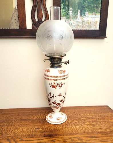 Victorian Oil Lamp 2 Part Ceramic Russet Aesthetic Transfer Print Duplex Unique - Picture 2 of 11