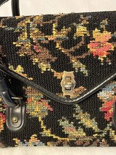 Vintage Tapestry women's Satchel Embroidered Leather Handles. Unique. Flowers