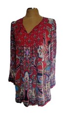 Altar'd State Floral Paisley Boho Pullover Dress Long Sleeve Size Small Tie Neck