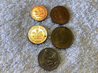 Germany coin Set - mixed dates-1, 2, 5, 10 and 50 Pfennig - 1978-1990
