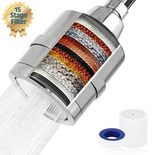 Showerhead with 15 Stage Filter Chlorine Hard Water Removal & get extra Filter