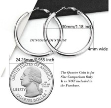 Genuine 925 Sterling Silver LightWeight 30mm/1.18" 4mm Round Tube Hoop Earrings