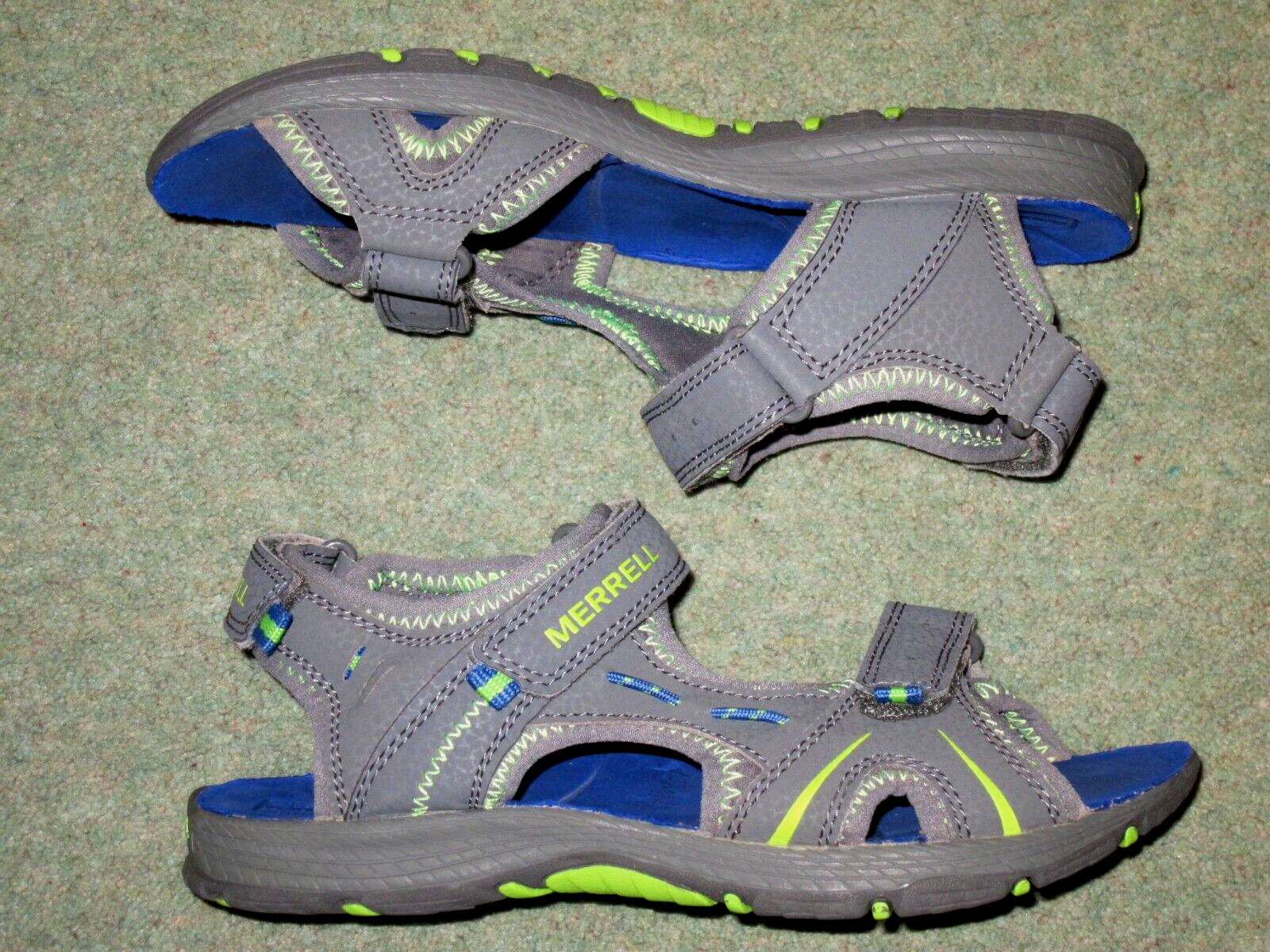 Exc cond Merrell Panther sandali da trekking in pelle mista grigia per ragazzi UK 2 (EU 34)