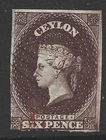 CEYLON 1857/9 Sg 6, 6d Purple Brown, Almost 4 margins, Fine used. {TT212-76}