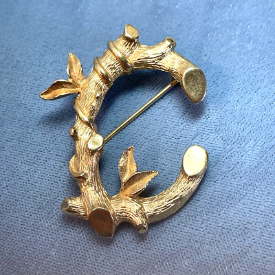 Gold Signed Sarah Coventry Initial Letter C Pin Bamboo Brooch Jewelry ...