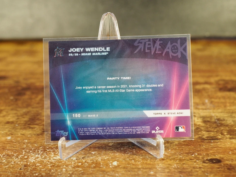 2022 Topps X Steve Aoki Baseball Yellow Glitter Blast Joey Wendle 1/25 Marlins - Image 3 of 3