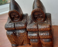 Inuit Grenfell Mission Newfoundland bookends man/woman wooden Rare c.1914-1940