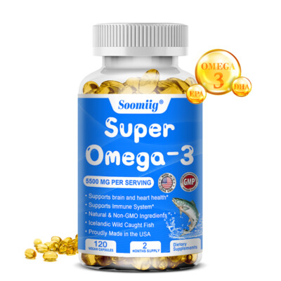 Omega 3 Fish Oil 5500mg 30/60/120Capsules; EPA/DHA Support Heart, Brain, Eyes