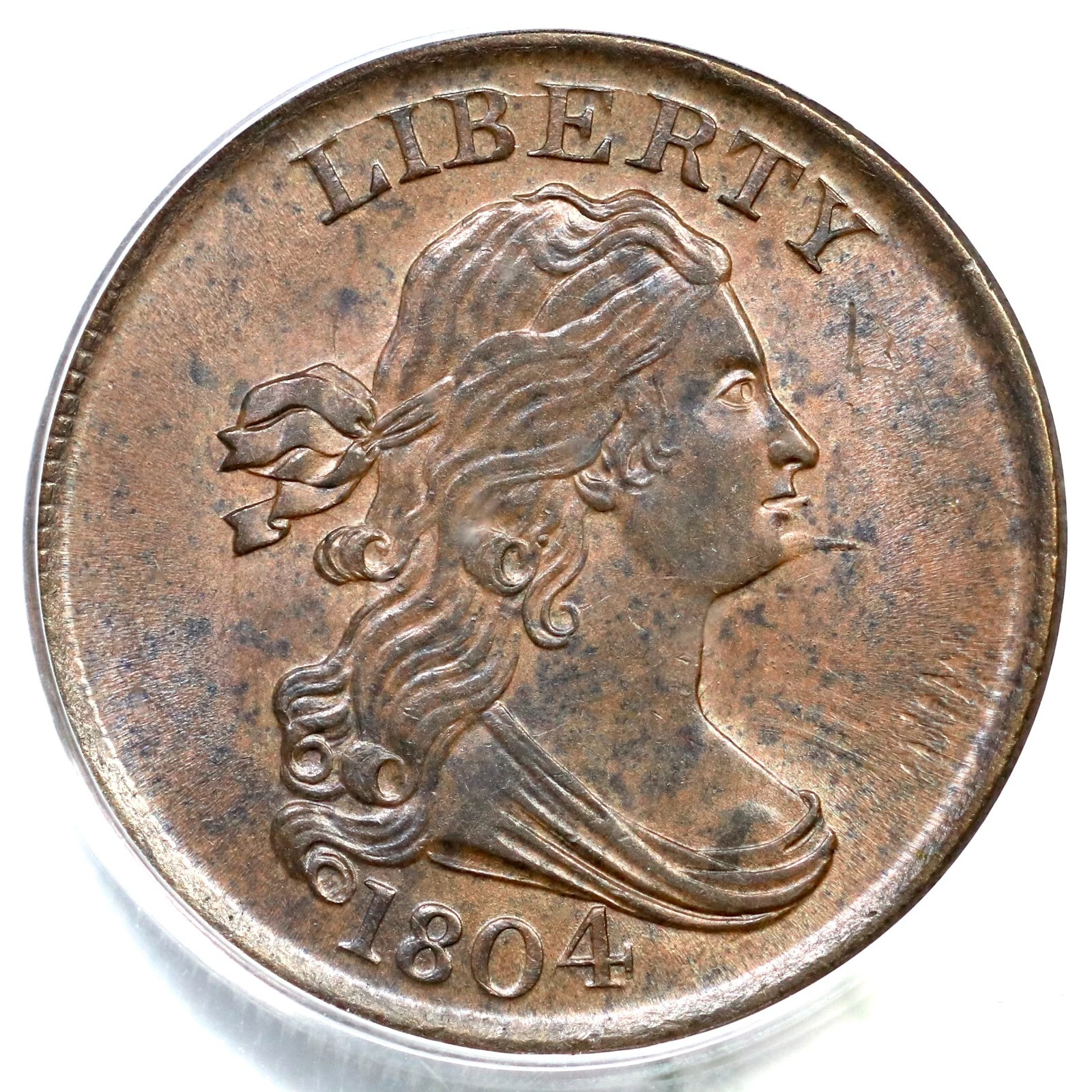 1804 C-8 R-1 PCGS MS 64 BN Spiked Chin Draped Bust Half Cent Coin 1/2c