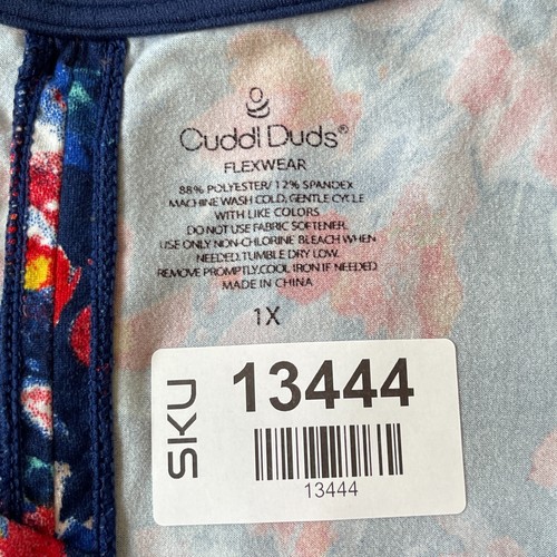 Cuddl Duds Women Flexwear Top Size 1X Blue Red Floral Stretch Short Sleeve - Picture 2 of 10