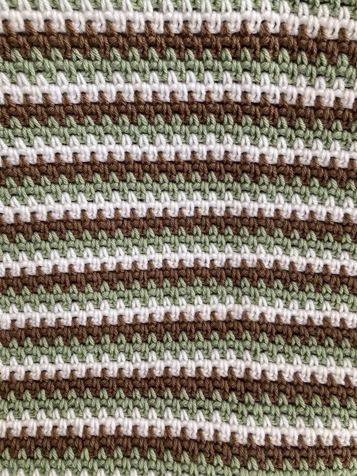 NEW HANDMADE crocheted afghan blanket throw Approx 53x39 Brown Wh Green - Image 4 of 4