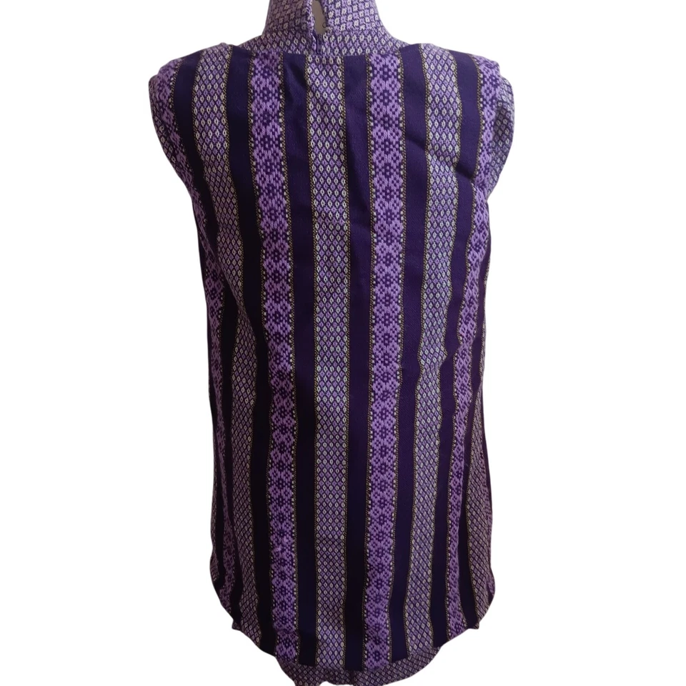 1OF1 Mediano Para Mujer Vintage Años 70 Vestido Púrpura Geométrico Sin Mangas Chaleco Superpuesto Foto 3 de 4