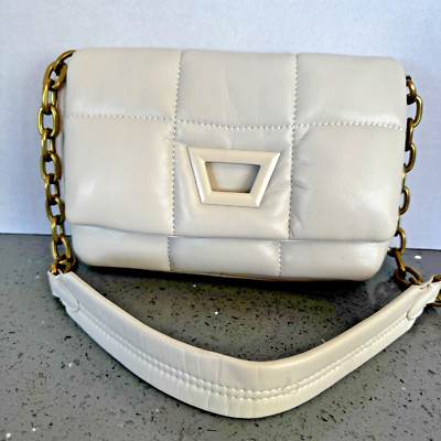 Zara Quilted Shoulder Clutch Bag Magnetic Close Cream Beige 4040