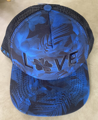 Hapari LOVE Snapback Mesh Foam Trucker Hat Black Blue Hibiscus New Summer